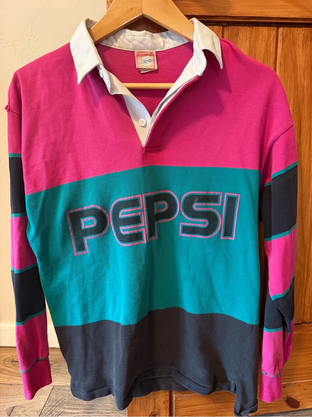 Vintage 80s Pepsi Color Block Rugby Shirt | Made in USA | 100% Cotton retro
